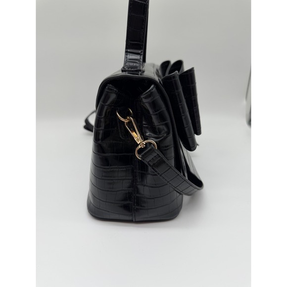 Like Dreams Black Croc Embossed Bow Crossbody Bag Top Handle Handbag - Picture 5 of 13